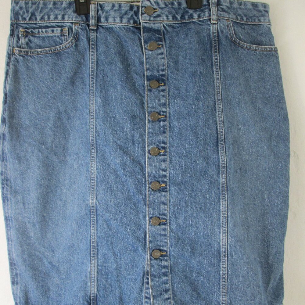Fat Face UK Eco Denim Jean Skirt Women's Size 18 Button Front Midi